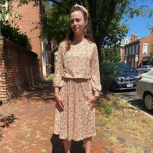 1970s Mr. B Yellow Floral Dress and Scarf Set